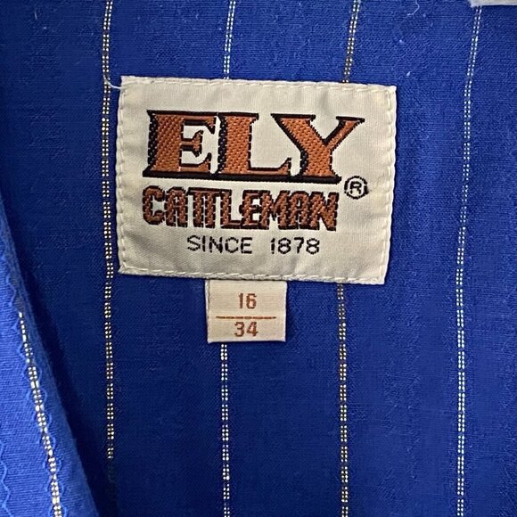 Vintage Ely Cattleman Western Pearl Snap Shirt Mens Size 16 Metallic Stripes - Picture 5 of 6